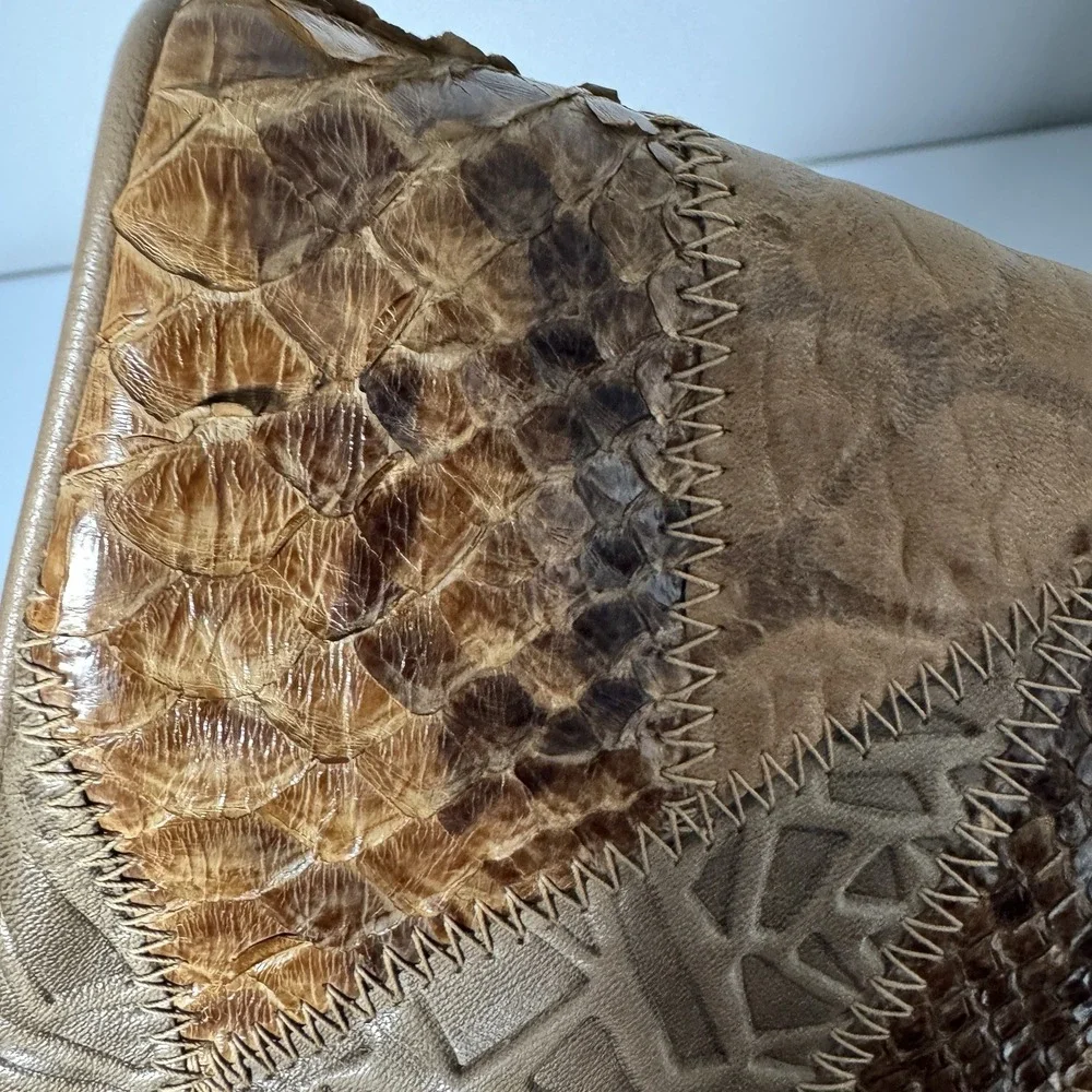 Vintage Reem Snakeskin Leather Patchwork Boho Festival Clutch‎ Zip Pouch